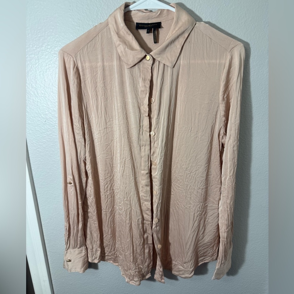 Donna Karan Silk Pale Pink Long Sleeve Blouse